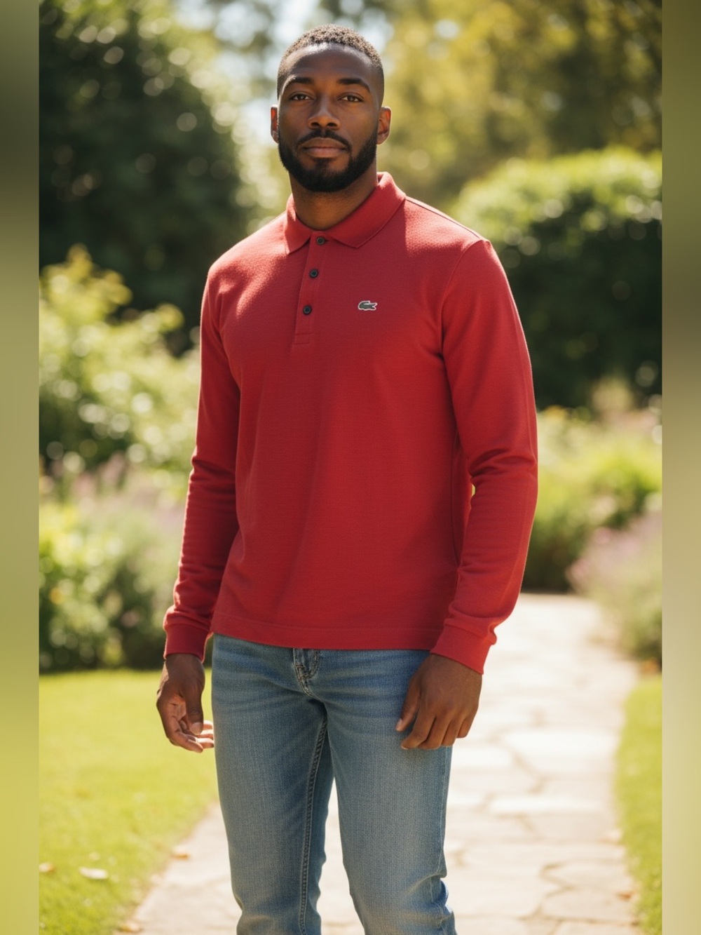Lacoste Size 7/XXL Slim Fit Long Sleeve Burgundy Polo